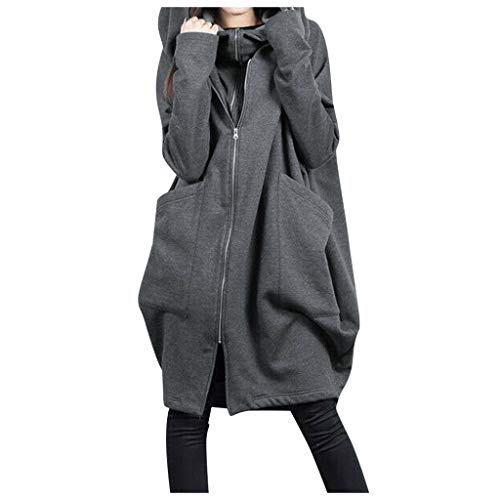 Kapuzenjacke Damen Lang Oversize Sweatjacke Mit Kapuze Baumwolle Rollkragen Herbst Winter Winddicht Warm Mantel Mit ReißVerschluss Outdoor Leichte Sportjacke Mit Taschen Windjacke Kapuzenpullover von BOTCAM