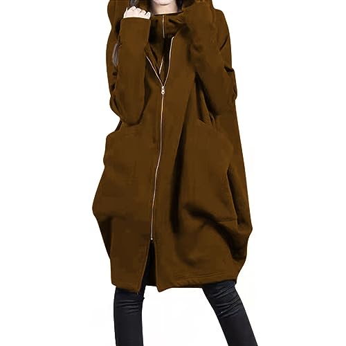 Kapuzenjacke Damen Lang Oversize Sweatjacke Mit Kapuze Baumwolle Rollkragen Herbst Winter Winddicht Warm Mantel Mit ReißVerschluss Outdoor Leichte Sportjacke Mit Taschen Windjacke Kapuzenpullover von BOTCAM