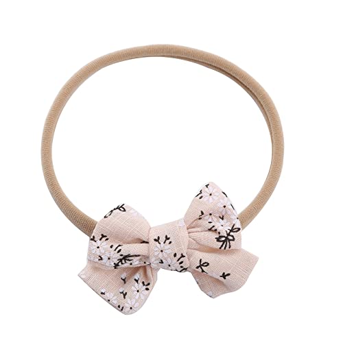 Kleinkind Baby Mädchen Blumendruck Stirnband Bowknot elastisches Haarband für Kleinkinder Handtuch L (Beige, One Size) von BOTCAM