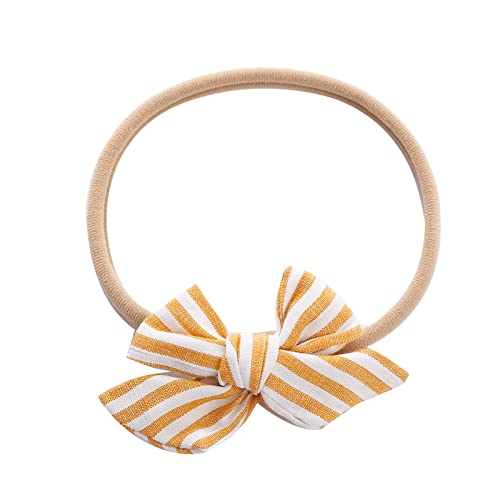 Kleinkind Baby Mädchen Gestreifte Drucke Stirnband Bowknot Elastisches Haarband Für Kleinkinder Haargummis Weich (Yellow, One Size) von BOTCAM