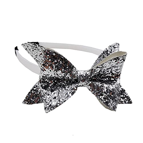 Kleinkind Paillette Bow Stirnbänder für Mädchen Haarband mit Schleife Kinder Haarbänder Kopfbedeckung Haar Elastisch (Silver, One Size) von BOTCAM