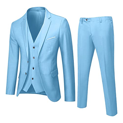 M Shirt Herrenanzug Slim 3-teiliger Anzug Business Hochzeit Party Jacke Weste & Hose Bademantel Flauschig Herren Ohne (Blue, XL) von BOTCAM