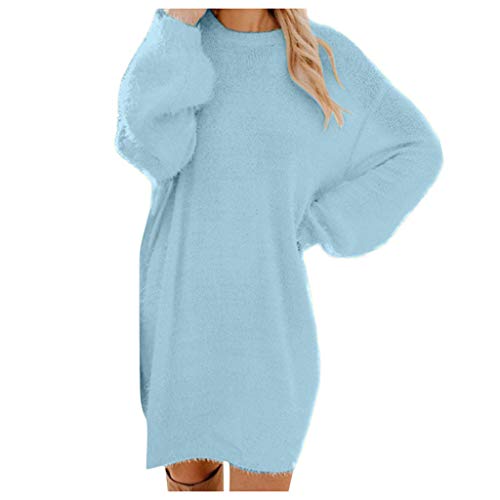 Pulloverkleid Damen Lang Elegant Oversize Frauen Einfarbig Rundhals Langarm Herbst Winter Warm Strickkleider Für Damen Knielang Lose Freizeitkleid GroßE GrößE Blusenkleid Winterkleid Sweatshirt von BOTCAM