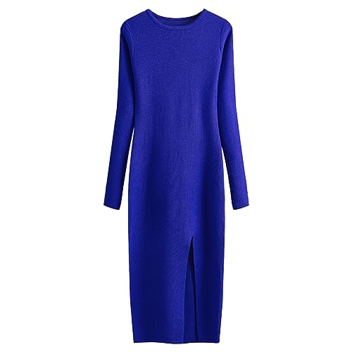 Pulloverkleid Damen - Langarmkleid - Rundhals Kleider - Sexy Kleid mit Schlitz - Lang Knitted Dress - Herbstkleid Winterkleid - Strickkleider - Slim Fit Freizeitkleid - Stretchy Figurbetontes Kleid von BOTCAM