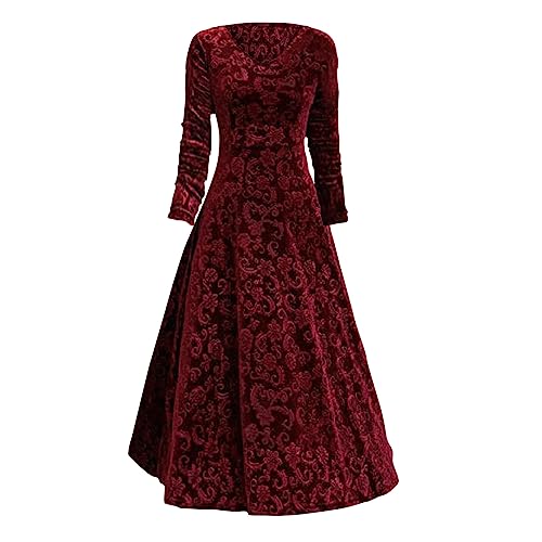 Samtkleid Damen Langarm Bodycon Kleid Knielang Wickelkleid Cocktail Party Kleider Hochzeitsgäste Festliches Kleid Frauen Herbst Winter Lang Kleider A-Line Swing Kleider Elegante Retro Abendkleider von BOTCAM