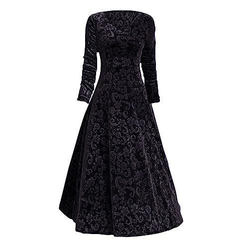 Samtkleid Damen Langarm Bodycon Knielang Wickelkleid Cocktail Party Hochzeitsgäste Festliches Kleid Frauen Herbst Winter Lang A-Line Swing Elegante Retro Abendkleider von BOTCAM