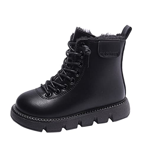 Schneestiefel Kinder 33 und Mädchen Stiefeletten flacher Boden rutschfest hoch oben schnüren warm und bequem Boots Wasserdicht Jungen (Black, 31.5 Little Child) von BOTCAM