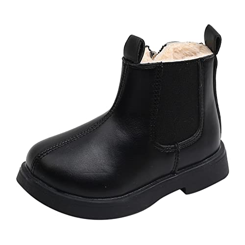 Schneestiefel Kinder 37 Wasserdicht Wasserarme Stiefeletten Seitlicher Reißverschluss Booties Fleece Winddichte kurze Stiefel Girls Boots Winter (Black, 24 Toddler) von BOTCAM