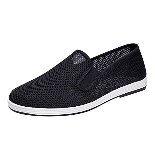 Schnürhalbschuhe Frühling Sommer Männer Jungen lässige Sport Running atmungsaktiv Feste Leinwand Slip-on Schuhe Business Schuhe Herren Slipper (Z5-Black, 40) von BOTCAM