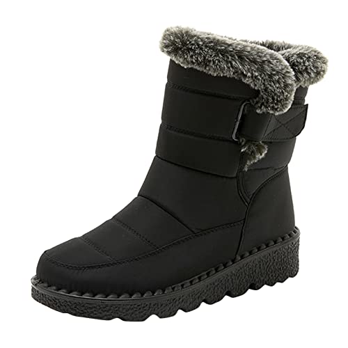 Schuhe Für Orthopädische Einlagen Geeignet Damen Mode Frauen Winter Wasserdicht Flache Hakenschlaufe Halten Warm Schnee Stiefel Bequeme Mittlere Stiefel Schuhe Compatible with Motorrad (Black, 38) von BOTCAM