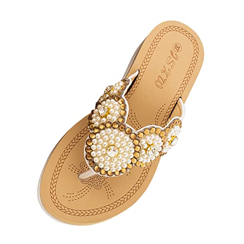Slippers Flache Hausschuhe Flip-Flops Strand Schuhe Sandalen Damen Sommer Bohemian Flip Flops Mit Perlen Und Blumen Gummi Mode Zehentrenner Badelatschen Elegant Strandschuhe Komfortable Slippers Flache Hausschuhe Flip-Flops Strand Schuhe Sandalen Damen Sommer Bohemian Flip Flops Mit Perlen Und Blumen Gummi Mode Zehentrenner Badelatschen Elegant Strandschuhe Komfortable von BOTCAM