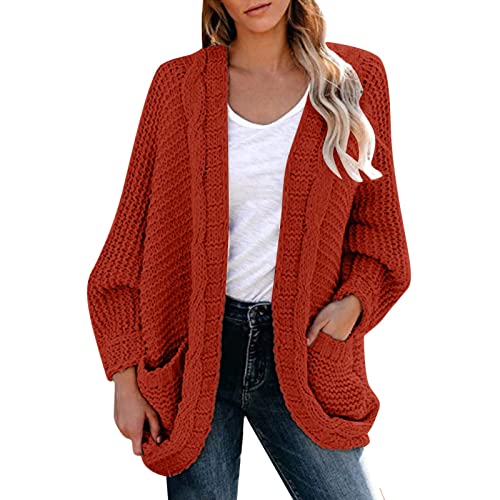 Strickjacke Damen Grobstrick Oversize - Cardigan Elegant Herbst Winter Strickmantel Open Front Sweater Grobstrickjacke Strickpullover Casual Bequem Strickcardigan Mädchen Outerwear Mit Tasche von BOTCAM