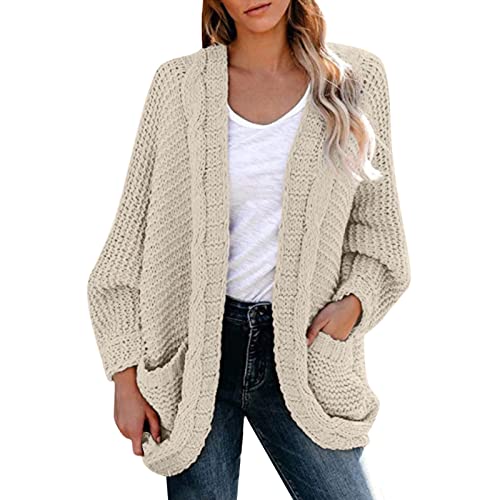 Strickjacke Damen Grobstrick Oversize - Cardigan Elegant Herbst Winter Strickmantel Open Front Sweater Grobstrickjacke Strickpullover Casual Bequem Strickcardigan Mädchen Outerwear Mit Tasche von BOTCAM