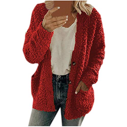 Strickjacke Damen Kurz Grobstrick - Cardigan Herbst Winter Mantel Mit Taschen Sweatjacke Ohne Kapuze Leichte Outdoorjacke Langarm Hoodie Pullover Tops Teddy Fleecejacke Mädchen üBergangsjacke Coat von BOTCAM