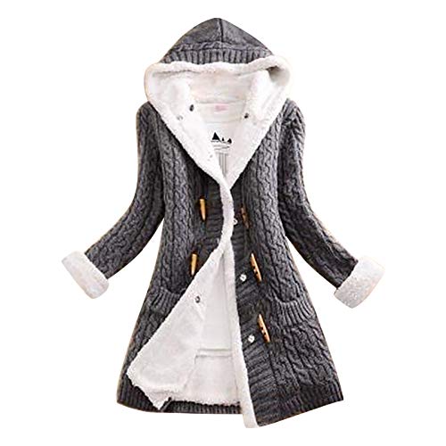 Strickjacke Damen Lang Grobstrick - Open Front Sweater Elegant Strickmantel Mit Kapuze Strickcardigan Mit Knöpfen Longstrickjacke Mädchen Plüschjacke Fuzzy Fleece Jacken Schulterjacke Strickpullover von BOTCAM