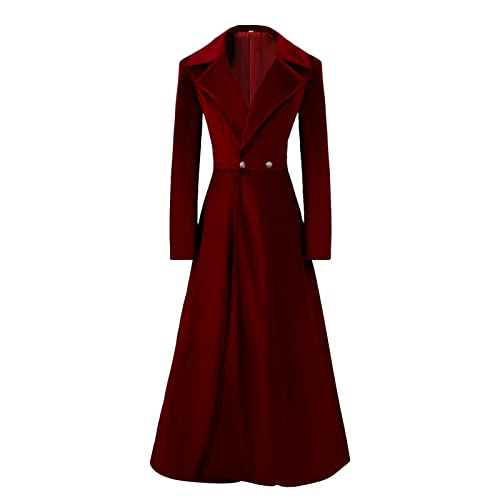 Trenchcoat Damen Winter Bodenlanges Wollmantel Langarm Slim fit Frauen Tragen Lang Vintage Parka Elegant Winterjacke Herbst Revers Überzieher Outwear Mantel Winterjacke Länge Knöchel Winterjacke von BOTCAM