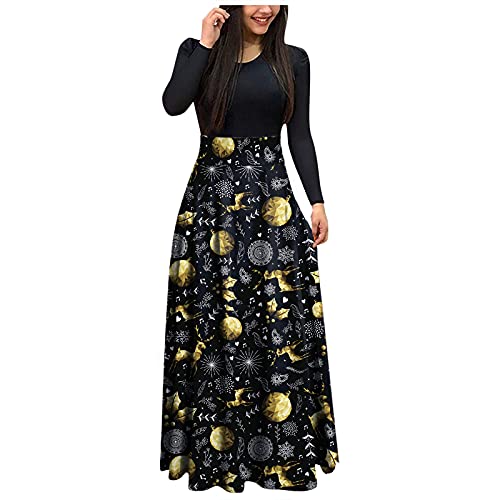 Weihnachtskleider Damen Langarm Rundhals Colorblock Festkleid Weihnachten Kleider Holiday Xmas Weihnachts Langes Partykleid Damen Festliche Kleider Weihnachtsdruck Freizeitkleid für Weihnachten Party von BOTCAM