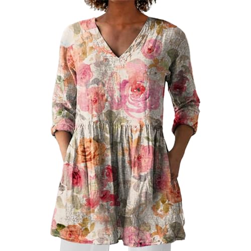 Zalando Blusenshirt Damen Sommer Longbluse Blumen Leinenbluse für Damen Oberteil Sommerkleid Boho Longpullover V Ausschnitt Maxibluse Hawaii Urlaub Strand Uv T Shirt Langarm Loose Fit Zalando Blusenshirt Damen Sommer Longbluse Blumen Leinenbluse für Damen Oberteil Sommerkleid Boho Longpullover V Ausschnitt Maxibluse Hawaii Urlaub Strand Uv T Shirt Langarm Loose Fit von BOTCAM