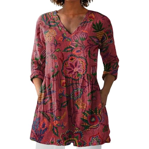 Zalando Blusenshirt Damen Sommer Longbluse Blumen Leinenbluse für Damen Oberteil Sommerkleid Boho Longpullover V Ausschnitt Maxibluse Hawaii Urlaub Strand Uv T Shirt Langarm Loose Fit Zalando Blusenshirt Damen Sommer Longbluse Blumen Leinenbluse für Damen Oberteil Sommerkleid Boho Longpullover V Ausschnitt Maxibluse Hawaii Urlaub Strand Uv T Shirt Langarm Loose Fit von BOTCAM