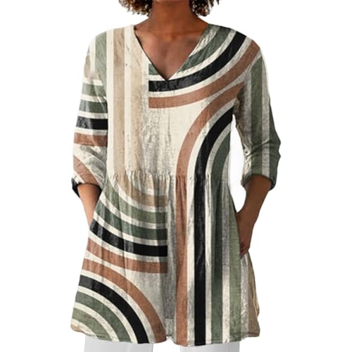 naturequeens Blusenshirt Damen Sommer Longbluse Blumen Leinenbluse für Damen Oberteil Sommerkleid Boho Longpullover V Ausschnitt Maxibluse Hawaii Urlaub Strand Uv T Shirt Langarm Loose Fit von BOTCAM