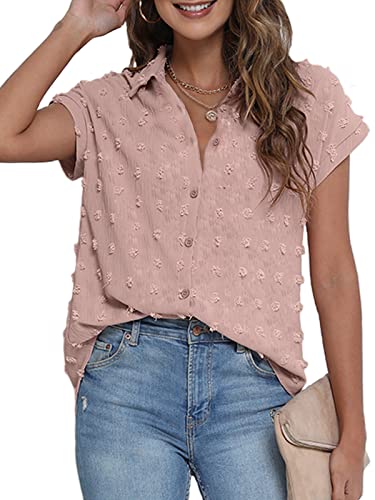 BOTHENIAL Weißes Button-Down-Hemd für Damen, legere Arbeit, Oberteile, Chiffon-Bluse mit Kragen, Kurzarmhemden, Rose, Groß BOTHENIAL Weißes Button-Down-Hemd für Damen, legere Arbeit, Oberteile, Chiffon-Bluse mit Kragen, Kurzarmhemden, Rose, Groß von BOTHENIAL