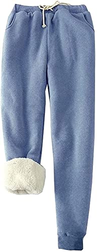 Damen-Fleece-Jogginghose, warme Baggy-Hose, Bequeme, übergroße Herbst-Jogginghose, hohe Taille, Baumwoll-Lounge mit Taschen (Color : Blue, Size : 5XL) von BOTIZR