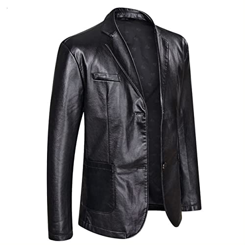 BOTOWI Herren PU Kunstlederjacke Lederblazer Frühling/Herbst/Winter Ledermantel Lässige Oberbekleidung Bikerjacke, Knopfverschluss,Schwarz,L von BOTOWI