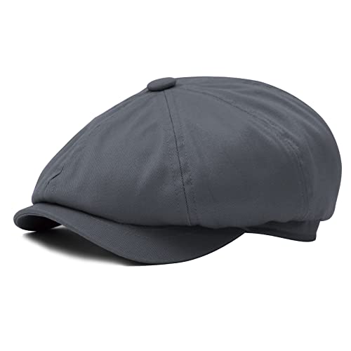 BOTVELA Herren 8 Stück Newsboy Flat Cap 100% Baumwolle Gatsby Ivy Golf Cabbie Hut, dunkelgrau, 7 1/4-7 3/8 von BOTVELA