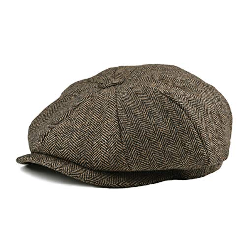 BOTVELA Herren 8 Stück Wollmischung Newsboy Flat Cap Fischgrätenmuster Tweed Hut, khaki, 7 3/8 von BOTVELA