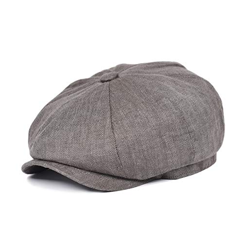 BOTVELA Herren Leinen Newsboy Cap Fischgrätenmuster Atmungsaktiv Sommerhut - Grau - 7/7 1/8 von BOTVELA