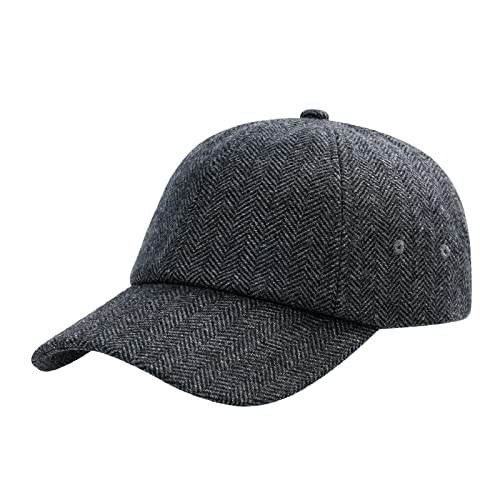 BOTVELA Wolle Baseball Cap Schirmmütze für Herren Verstellbare Unstrukturierte Tweed Mütze, graues Fischgrätmuster, Einheitsgröße von BOTVELA