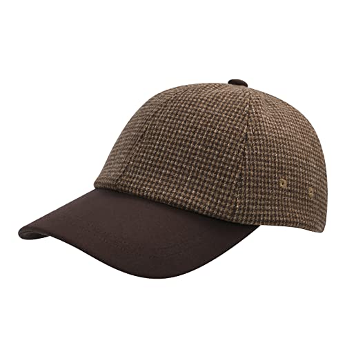 BOTVELA Wolle Baseball Cap für Herren Verstellbare Unstrukturierte Tweed Mütze, P T-Houndstooth Coffee, Einheitsgröße von BOTVELA