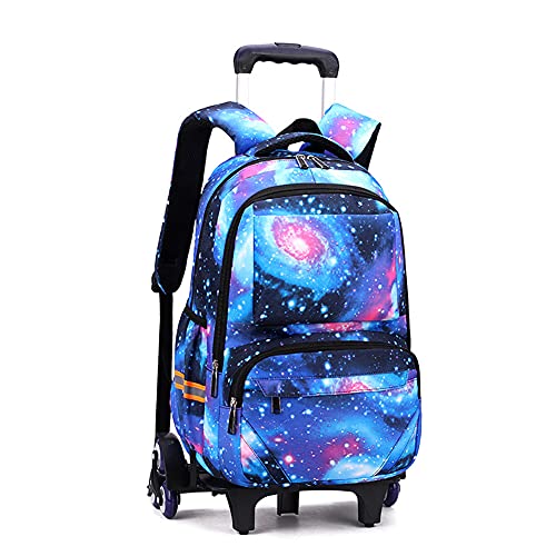 BOUACOUA Schulrucksack Mädchen Trolley Schulranzen Jungen Schultasche Rucksack mit Rollen Nylon Wasserdicht, Himmelblau von BOUACOUA