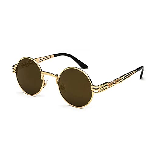 BOUACOUA Steampunk Retro Round Sunglasses Men Women Sonnenbrille Herren mit Metallrahmen von BOUACOUA