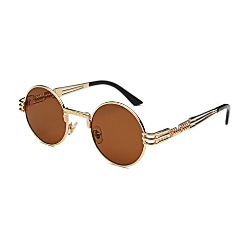 BOUACOUA Steampunk Retro Round Sunglasses Men Women Sonnenbrille Herren mit Metallrahmen von BOUACOUA