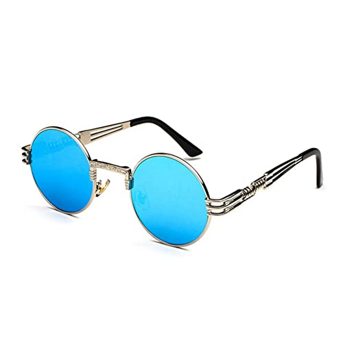 BOUACOUA Steampunk Retro Round Sunglasses Men Women Sonnenbrille Herren mit Metallrahmen von BOUACOUA