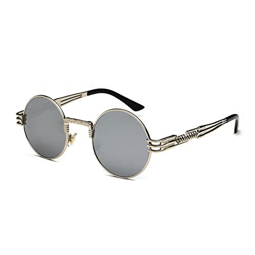 BOUACOUA Steampunk Retro Round Sunglasses Men Women Sonnenbrille Herren mit Metallrahmen von BOUACOUA