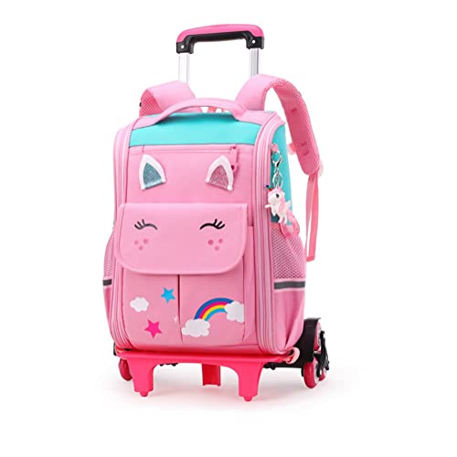 BOUACOUA Trolley Schultaschen Rucksack Mädchen Jungen - Kinder Rollen Schulrucksack Schüler Schultasche Geschäft Rucksäcke, 6-12 Jahre Alt, Rosa von BOUACOUA