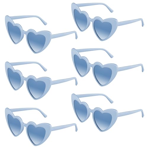 BOUBONI 6/12/24/48 Brillen Herz-Sonnenbrillen Vintage-Herzform Brille Bachelorette Sonnenbrillen für Damen Hochzeitsfeier (6, Light Blue) von BOUBONI
