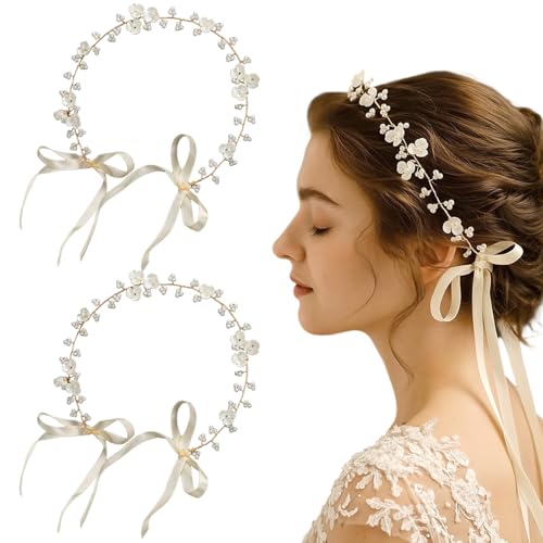 BOULESENM 2 PCS Blumenkranz Haare Kinder,Weiß Perle Haarreifen Kopfbedeckung,Erstkommunion Haarschmuck Mädchen,Haarkranz Blumen,Haarreifen Mädchen for Hochzeit, Geburtstag, Party,Erstkommunion von BOULESENM