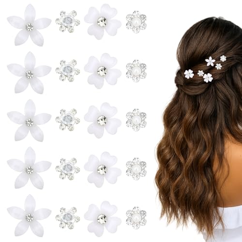 BOULESENM 20 Stück Weiße Kleine Blumen-Haarspangen,Haarschmuck Blumen,Mini Haarspangen,Haarklammern Mädchen,Haarklammern Mädchen,Haarspangén mit Strass,Haarspangén Kinder,Haarspange Hochzeit von BOULESENM