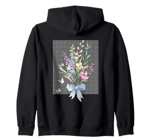 Blumenstrauß für Damen, Kolibirt, Blumen, Aquarell, Blume, Garten Kapuzenjacke von BOUQUETS SUMMER FLORALGRAPHIC DESIGNS