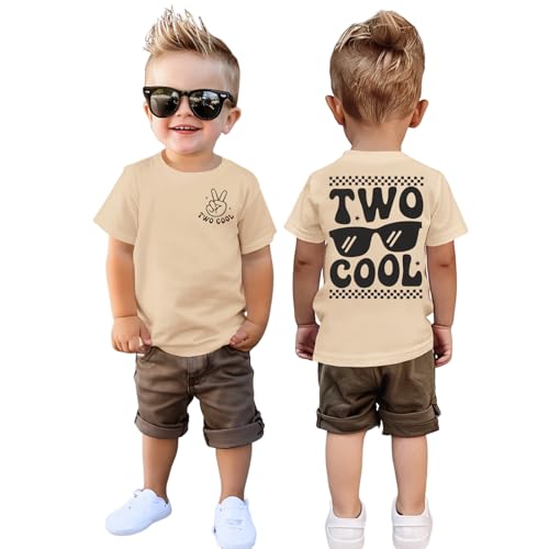 2. Geburtstag Junge T-Shirt Two COOL Shirt für Kleinkind mit Buchstaben Drucker Zweiter Geburtstags Tshirt Ankündigung Outfit Sommer Kurzarm Kleinkinder Baumwolle Babyshirt(Apricot,2 Jahre) von BOUTIKOME
