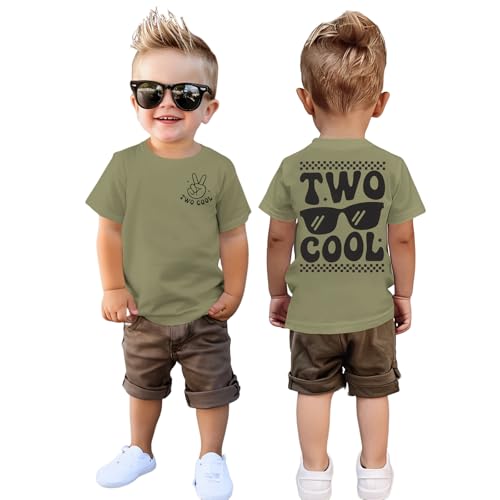 2. Geburtstag Junge T-Shirt Two COOL Shirt für Kleinkind mit Buchstaben Drucker Zweiter Geburtstags Tshirt Ankündigung Outfit Sommer Kurzarm Kleinkinder Baumwolle Babyshirt(Armeegrün,2 Jahre) von BOUTIKOME