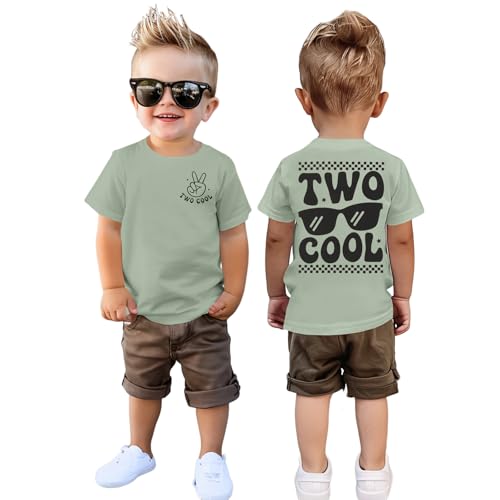 2. Geburtstag Junge T-Shirt Two COOL Shirt für Kleinkind mit Buchstaben Drucker Zweiter Geburtstags Tshirt Ankündigung Outfit Sommer Kurzarm Kleinkinder Baumwolle Babyshirt(Grün,2 Jahre) von BOUTIKOME