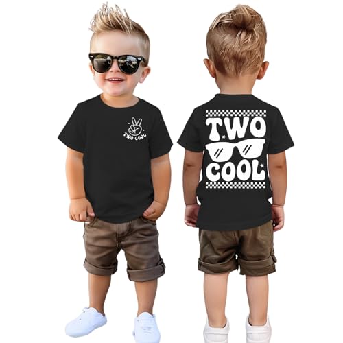 2. Geburtstag Junge T-Shirt Two COOL Shirt für Kleinkind mit Buchstaben Drucker Zweiter Geburtstags Tshirt Ankündigung Outfit Sommer Kurzarm Kleinkinder Baumwolle Babyshirt(Schwarz,2 Jahre) von BOUTIKOME