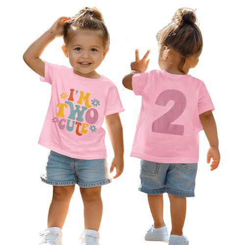 2. Geburtstag T-Shirt für Mädchen “I'm Two Cute” Drucker Shirt Zweiter Geburtstags Tshirt Geburtstagsfeier Kleidung Sommer Kurzarm Tops Weich Rundhals Shirts 2 Jahre Kinder Outfi(Rosa,2 Jahre) von BOUTIKOME