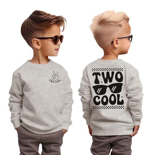 BOUTIKOME 2. Geburtstags Jungen Sweatshirt Two COOL Pullover für Kleinkinder Zweiter Geburtstag Kleidung Herbst Winter Langarmshirt Kinder Ankündigung Outfit Geschwister Babykleidung(Grau,2 Jahre) von BOUTIKOME