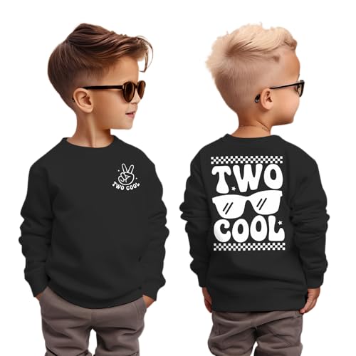 BOUTIKOME 2. Geburtstags Jungen Sweatshirt Two COOL Pullover für Kleinkinder Zweiter Geburtstag Kleidung Herbst Winter Langarmshirt Kinder Ankündigung Outfit Geschwister Babykleidung(Schwarz,2 Jahre) von BOUTIKOME