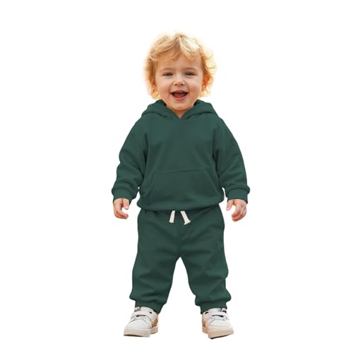 BOUTIKOME Baby Kleidung Jungen Mädchen Outfits Neugeborene Babykleidung Kapuzenpullover und Hose Zweiteiler Set mit Kapuze Warme Weicher Langarmshirt Einfarbig Kinder Hoodie(Dunkelgrün,4-5Jahre) von BOUTIKOME